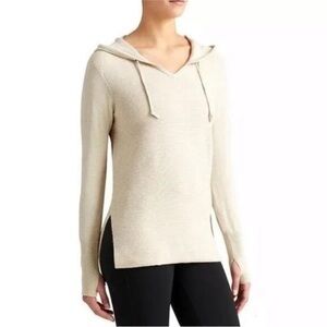 Athleta Light Beige Knit Hoodie Sweater sz Large